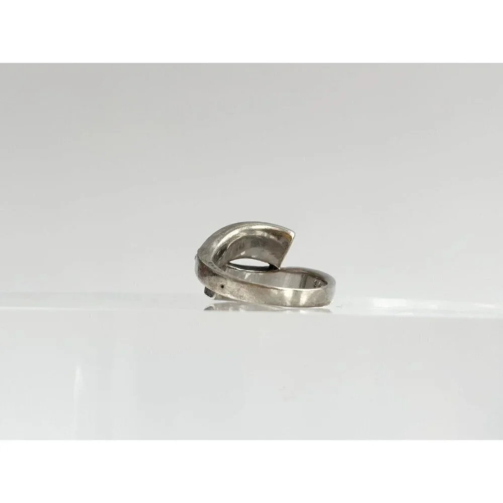 Black Onyx & Simulated Diamond 925 Sterling Silver Vintage Ring - sz 7